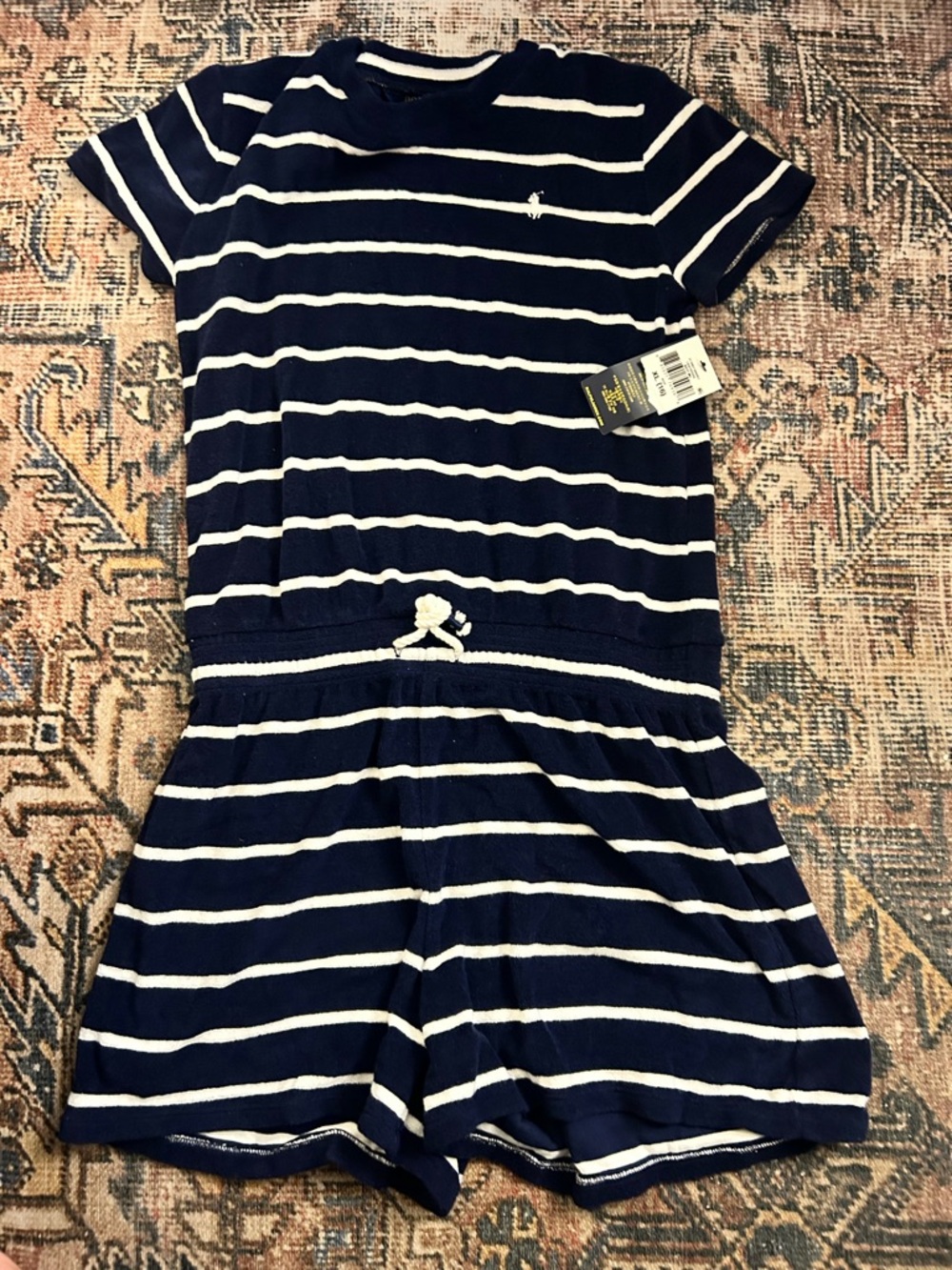 Polo by Ralph Lauren Navy & White Striped Kids Romper